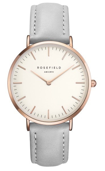 Rosefield The Bowery Kollektion Uhr Lederarmband Weiß - Grau - Rosègold