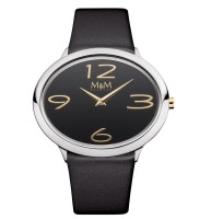 M&M Damen-Armbanduhr Ovaltime schwarz-silber Analog Quarz